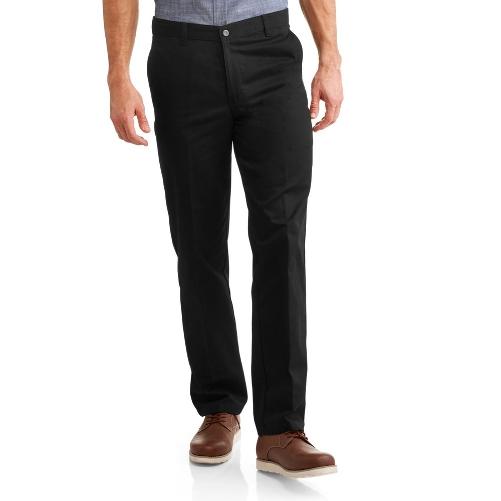George Mens Wrinkle Resistant Flat Front Twill Pants Black Soot Size 38x32